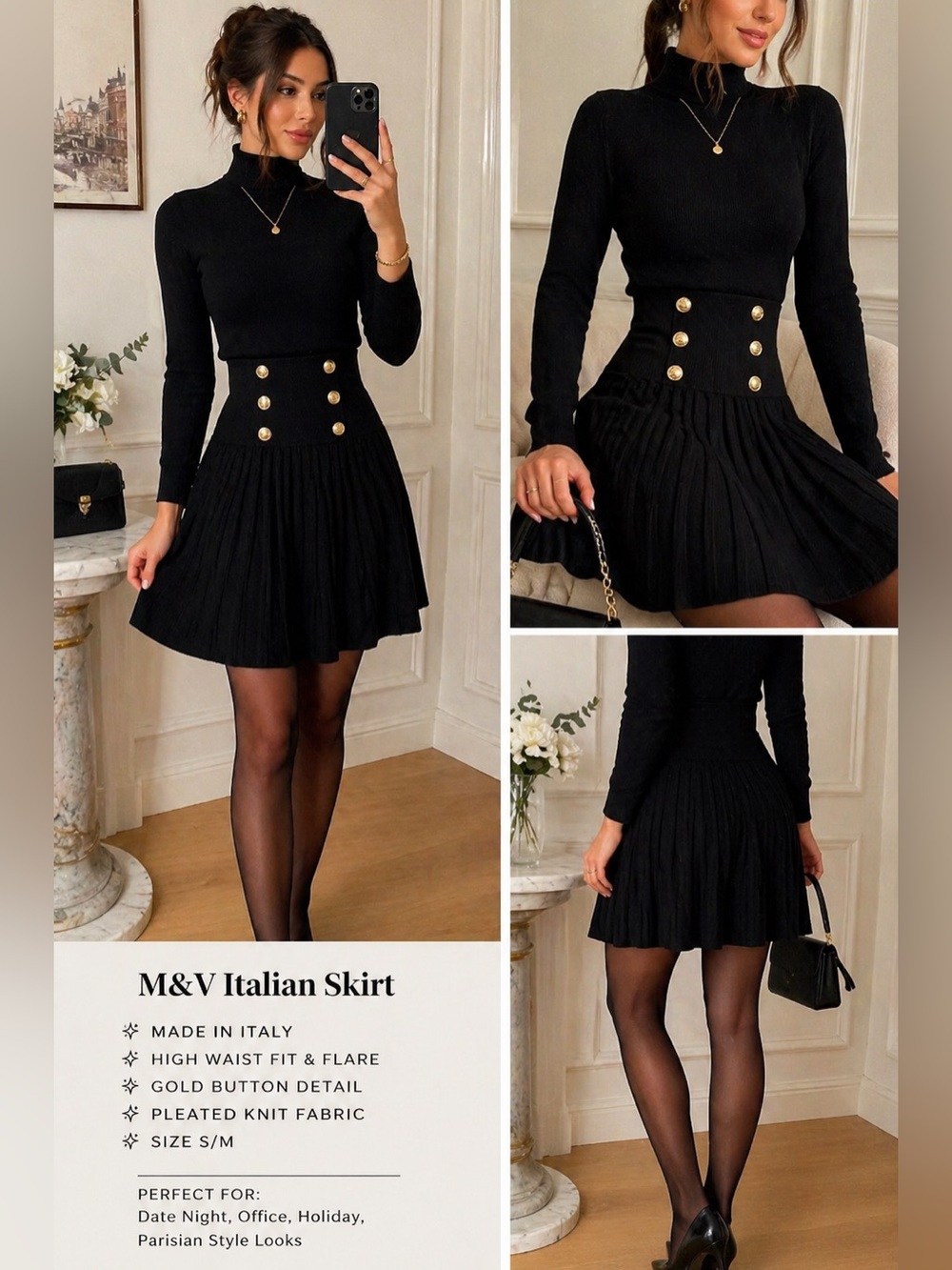 🌸 4/$20 Sale Pleated Mini Skirt (Small)with Gold Buttons